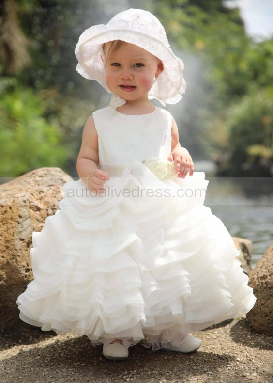 Ivory Satin Organza Layered Corset Back Flower Girl Dress